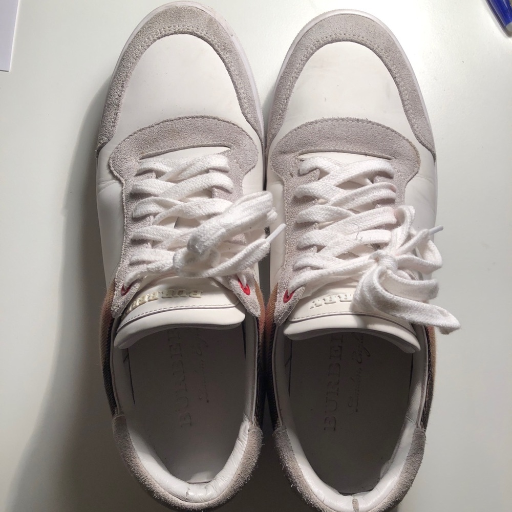 White Burberry Check Sneakers - Picture 1 of 4